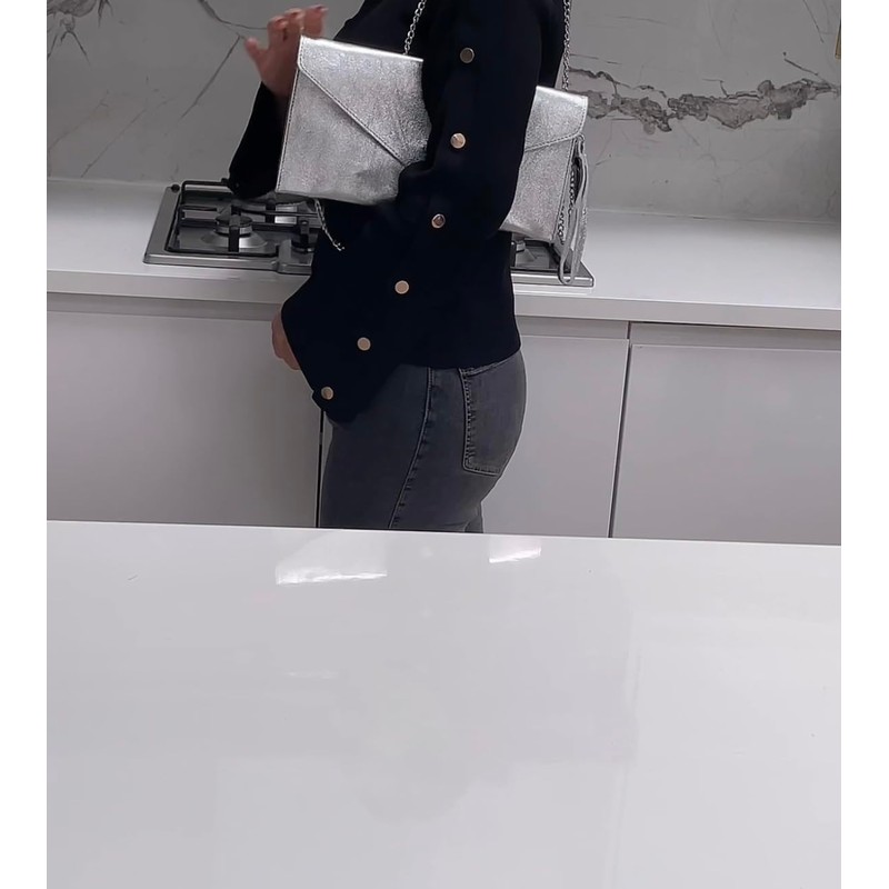 XL Silver Leather Clutch Bag