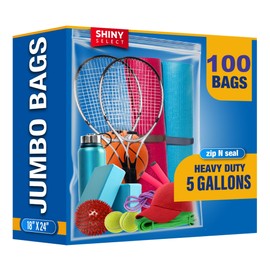 Shiny Select 5 Gallon X-Large Storage Bags, 18”x24”, 100 Count – Big Clear Plastic Bag, Resealable Zip & Lock Top for Freezer, Food, Towels, Toiletries, Camping Gears, Seasonal Clothing, Pantry Items