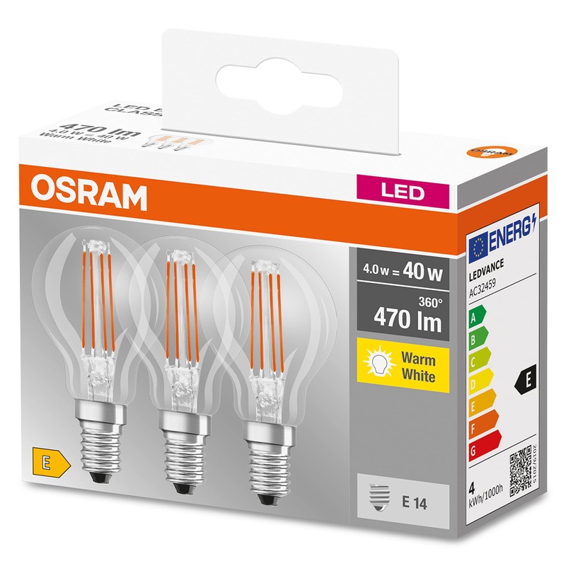 Osram LED Base Classic P Lamp, drop-shaped with E14 socket,