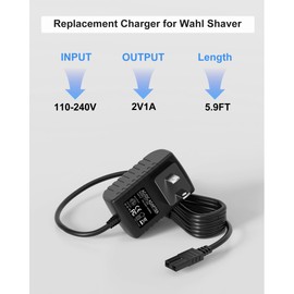 VHBW 2V 1A Charger for Wahl 8061, 8163, 8786-1001, 7367, 7357, 7029, 7060, 7035, 7339, 7356, 4000, 5-Star Series Clippers, Replacement Charger for Wahl Shaver Charger 97617-100
