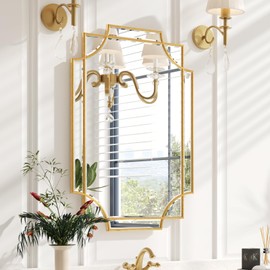 Kelly Miller Gold Bathroom Mirror for Wall, 20"x30" Gold Wall Mirror Vanity Mirror Decorative Mirror Wall Decor Beveled Mirror for Master Bath Half Bath Living Room Bedroom Fireplace Mantle Entryway