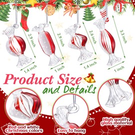 Syhood 12 Pcs Christmas Glass Candy Ornaments Red White Candy Ornament Lollipop Hanging Ornaments Christmas Tree Ornaments for Xmas Tree Candy Party Decoration Fun Holiday Supplies