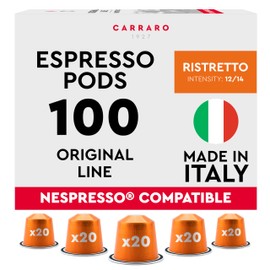 CARRARO 1927 Ristretto Coffee Capsules - 100 Aluminum Coffee Pods Compatible with Nespresso Original line, Dark Roast - Intensity 12/14, Made in Italy