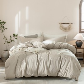 Warm Moment Linen Grey Duvet Cover California King Size 104inch x 98inch,100% Washed Cotton Duvet Cover with Zipper Closure and 2 Pillowcases, Color of New Nature Linen