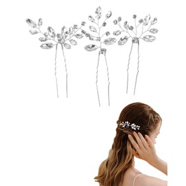 HSIXHAF Pack of 3 Bridal Wedding Flower Hair Pins Pearl Bridal Wedding Hair Accessories Silver Hair Clips for Women and Girls
