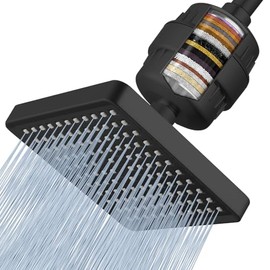 Voolan - Cabezal de ducha filtrado, filtro de ducha de lluvia de lujo de 20 etapas para agua dura para quitar el cloro y sustancias nocivas, cabezal de ducha cuadrado de alta presión de 6 pulgadas