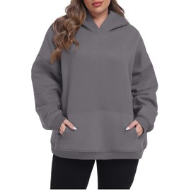 OLRIK Plus Size Hoodies Heavyweight Hooded Sweatshirt with Kangaroo Pocket Women's Casual Long Sleeve Pullover 2025 Airport Outfit Gray-3X