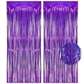 Purple Tinsel Curtain Party Backdrop - GREATRIL Foil Fringe Curtain Party Photo Booth Streamers for Hunters Mermaid Themed Decorations - 1m x 2.5m - Pack of 2