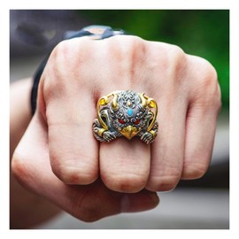 KINGVELLY Golden Wing Roc Bird Ring, Thai Silver Powerful Retro Gem Personality Cool Ring, Adjustable Opening
