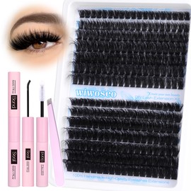 wiwoseo Fluffy Individual Eyelashes Kit 100D+120D Lash Extension kit Russian Lashes Individual Cluster Lashes Kit Volume Eyelash Extension Kit with Lash Bond and Seal Lash Glue for Beginners (10-18MM)