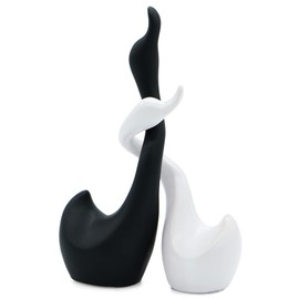 Loving swan couple – sculpture set of two swans made of ceramic in black and white – decorative figure 9”/23cm high – decoration swan for luck and harmony as a gift for Christmas