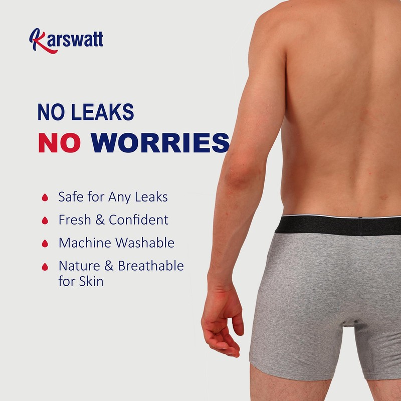 KARSWATT Washable Absorbency Urinary Incontinence Underwear for Men 5" Inseam