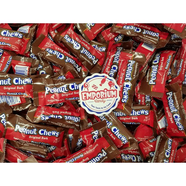 Goldenberg's Dark Chocolate Peanut Chews - 2 lbs of Fresh Delicious Assorted Bulk Mini Bars of Candy with Refrigerator Magnet