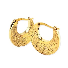 AlohaLokahi Hawaiian Jewelry Earrings Hoop Oval Set of 2 Binaural Stainless Surgical Stainless Steel Yellow Gold Plumeria Earrings he1g-015-y, Stainless Steel, No Gemstone