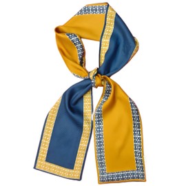 GIMIRO Satin Silk Scarf Double Layers 150 x 16 cm Tie Flowers Waist Belt for Blazer, Coat, Dress, 46# Yellow - Blue 145 x 14