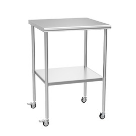 Chingoo Stainless Steel Table with Wheel Caster 24 x 24 Inches Metal Food Prep Work Table with Adjustable Undershelf for Kitchen, Outdoor, Restaurant，Hotel & Garage