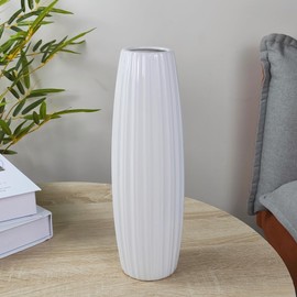 JIDOFUE Ceramic Vase, White Flower Vase, 12 Inches/30 cm High Modern Textured Vases for Farmhouse, Shelf, Table Centrepieces, Home Decoration, Living Room Decorations, Large Pattern Vase for Pampas
