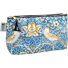 William Morris Strawberry Theif Sack Bag, Blue, 21 cm x 13 cm x 6 cm, Soft Bag with Zip, blue, Soft zip pocket