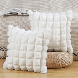 Madizz Faux Wool Cream White Cushion Covers 20x20 inch, 50x50 cm, Set of 2 Super Soft Boho Throw Pillow Covers Decorative Textured Throw Pillows for Sofa Bedroom