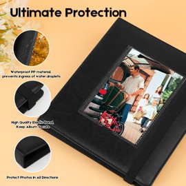 Aevdor Photo Album 4x6, Leather Cover 4x6 Photo Album Black Inner Pages with DIY Front Window, 136 Pockets 4 x 6 Picture Book Holds 136 Baby Wedding Family Anniversary Vacations Pictures (Black)