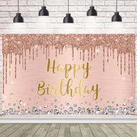 AIBIIN 5.9x3.6ft Happy Birthday Backdrop Decorations for Women Background Party Supplies Pink Rose Gold Glitter Backdrop Photography for Girls Birthday Decor Photography Background Photo Booth