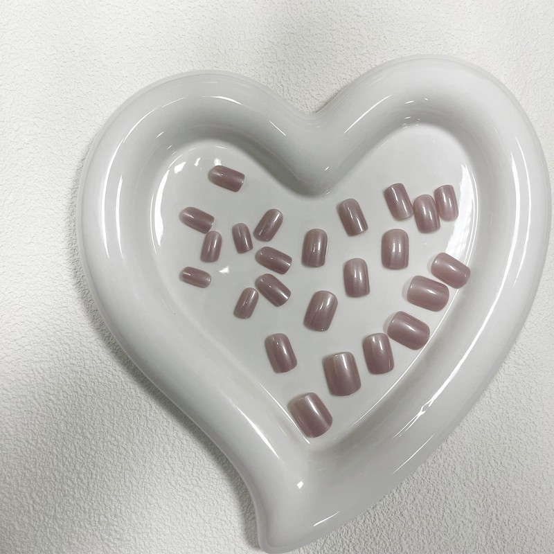 Nude Press on Nails Short Square Fake Nails Pink Glue