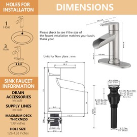BATHLAVISH Waterfall Bathroom Sink Faucet, Brushed Nickel Bathroom Faucet, Single Hole Bathroom Faucet, Modern Single Handle Vanity Lavatory with Pop Up Drain Parts Mixer Tap Commercial 1 Hole