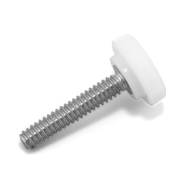 #10-24 x 1 Thumb Screw Stainless Steel - White Knurled Round Plastic Knob - Standard/Coarse Thread Thumbscrew - Length: 1.000" - Proudly Built in USA - Package of (4)