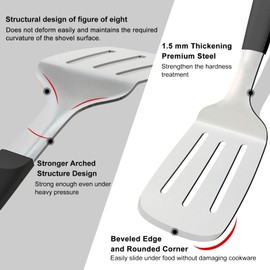 VKIZIKV Stainless Steel Spatulas Set, 13.3 inch Metal Spatula, Full Tang Solid and Slotted Turner for Cooking Cast Iron Skillet, Heat Resistant Silicone Handle (Slotted 4.6"x3.7")