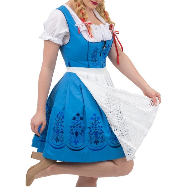Dirndl Trachten Haus Vestido corto alemán de 3 piezas para fiesta Oktoberfest, Azul (Sky Blue), 14