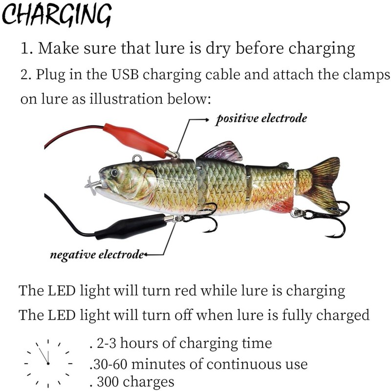 Robotic Swimming Electric Fishing Lures 5.12" USB Rechargeable LED Light