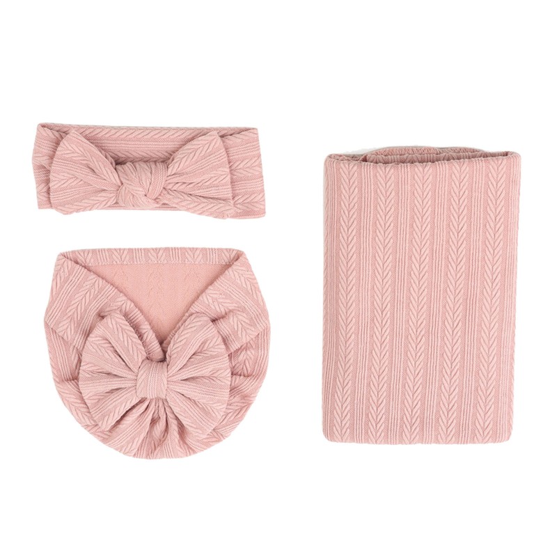 3pcs Receiving Blanket Headband Set Cotton Polyester Wheat Texture Pure