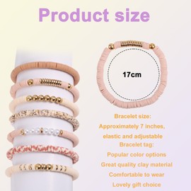 Mikovivi 7st Heishi Bracelets Clay Beads, Trendy Friendship Bracelets, Cute, Stackable, Summer, Beach, Boho Bracelets, Preppy Stretch Jewellery, Gift for Women, Polymer clay, CCB, acrylic, No Gemstone