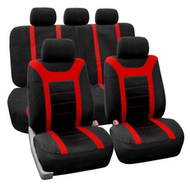 The Quality Cover Sports Fabric 2 Row Set Car Seat Covers Red Black Split Bench