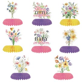 8PCS Wildflowers Honeycomb Centerpieces 3D Table Little Wildflowers Centerpieces Baby in Bloom Decorations for Spring Flower Theme Kids Birthday Party Table Decor Supplies