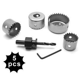 Aracombie 4PCS 1-1/4 Inch to 2-1/8 Inch Hole Saw Kit for Wood, 1.2 Inch Cutting Depth Hole Cutter Drill Bit with Mandrel, Round Hole Saw Set for Cornhole Boards Plastic Drywall Soft Metal (Grey)