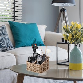 BTSKY 3 Slots Natural Woven Remote Control Holder for Desk Rattan Media TV Caddy Storage Holder Office Supply Storage Rack Desk Accessories Organizer For Living Room Bedroom Countertop, Dark Brown