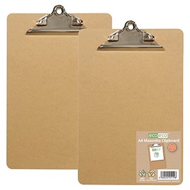 eco-eco Portapapeles fuerte de masonita A4 con clip de metal resistente, paquete de 2, eco119x2                                                       