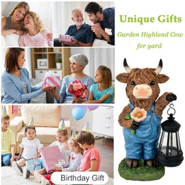 Garden Highland Cow Statue Solar Outdoor Decorations - Solar Highland Cow Decor for Yard Garden Patio Lawn Ornaments,Gifts for Mom,Grandma,Women