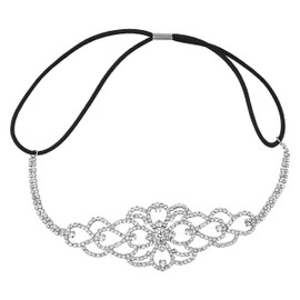 Lux Accessories - Diadema elástica con Cristales Transparentes, diseño Floral, Color Negro
