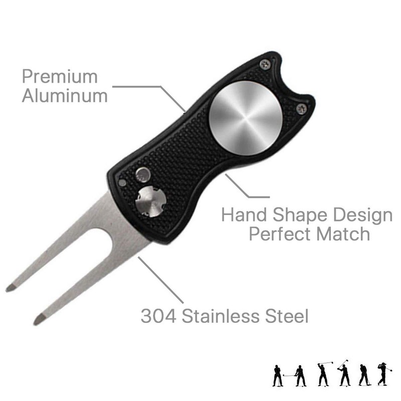 Metal Foldable Golf Divot Repair Tool with Pop-up Button &