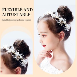 UOMIO Flower Girl Pearl Crown Headpiece, Princess Hair Accessories for Wedding, Birthday Party