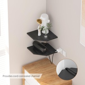 JJL Corner Shelves, 12 Inch Corner Shelf Wall Mounted with Wire Hole, 2 Tier 13.3 Inch Deep Wooden Corner Hanging Shelving for Wall Storage, for Speaker, Cable Box, Black