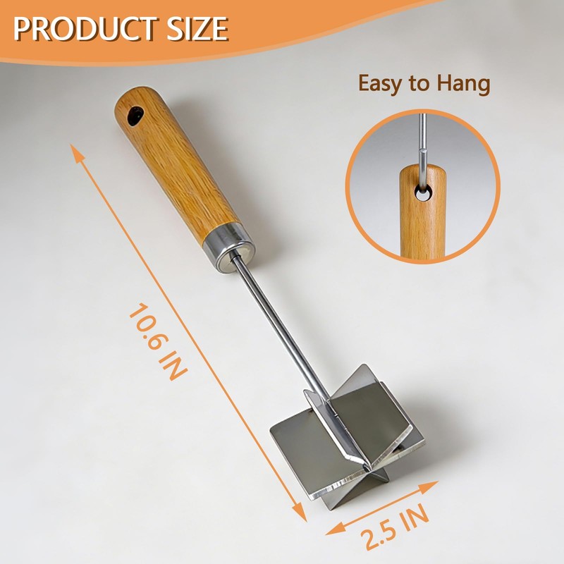 Stainless Steel Meat Chopper & Masher, 10.6 Inch Ground Beef