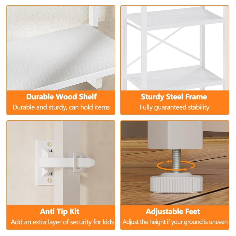 Furnulem 5-Tier Corner Shelf, Narrow Bookshelf with 2 Storage Drawers,