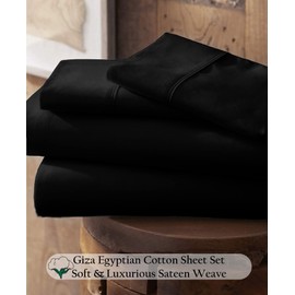 Giza Cotton Sheet RV Short Queen - 1000-Thread-Count Giza-Egyptian-My-Sheets-Pillow 100% Egypt Grown Long Staple Giza Cotton Soft Sheets, 10-Inch Deep Pockets 4-PC 1000TC Sheet Set - Black