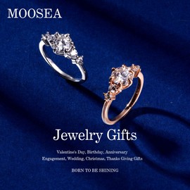 MOOSEA 5 Stone Moissanite Side Stone Rings for Women, 1.2ct D Color VVS1 Clarity Lab Created Moissanite Rings 14K White Gold Vermeil Moissanite Anniversary Rings for Her Engagement Rings