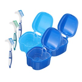 IWOWHERO 3 Sets Denture Care Kit with Brush and Leakproof Storage Box Compact Travel Denture Soaking Bath for Precision Cleaning and Airflow Drying of False Teeth