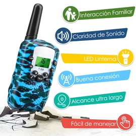 2 Pzas Walkie Talkies para Niños, Radios para Niños 4 a 12 Años, Walki Talki de Largo Alcance, 22 Canales y 38 Códigos de Privacidad, Radio de Comunicación para Aventura, Regalo de Cumpleaños