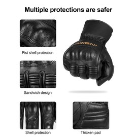 INBIKE Winter Motorcycle Gloves, Cold Weather Thermal Leather Full Finger Motorbike Gloves Black Medium